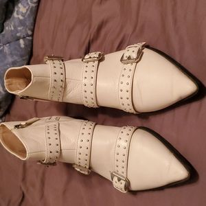 Nine West Seraphim Leather White Studded Ankle Boots Sz 9 M